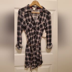 Passport Black and White Plaid Dress with Belt